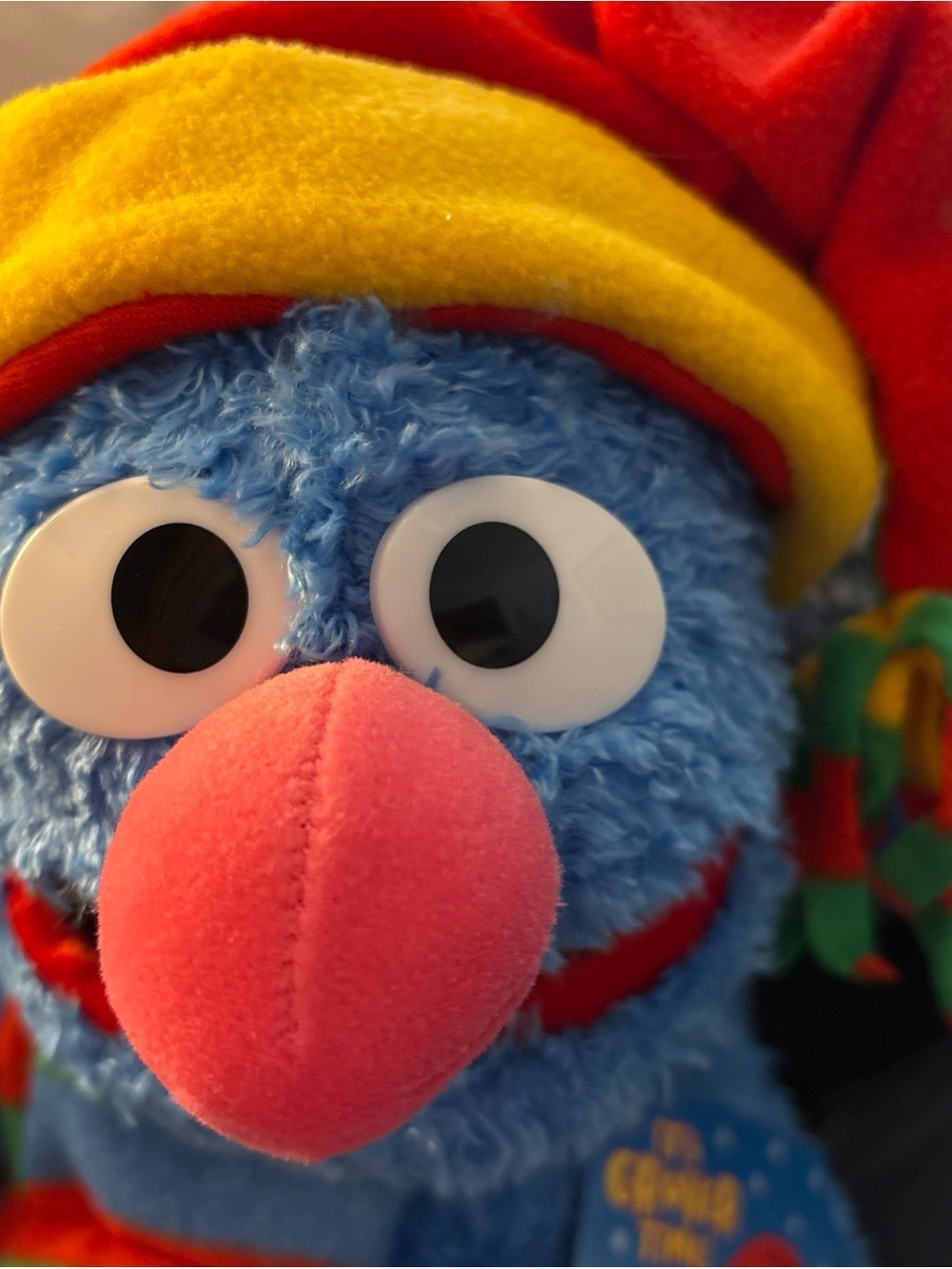 Macy's Blue Grover Plush with Red & Green Holiday Hat and Striped Scarf - Picture 9 of 10